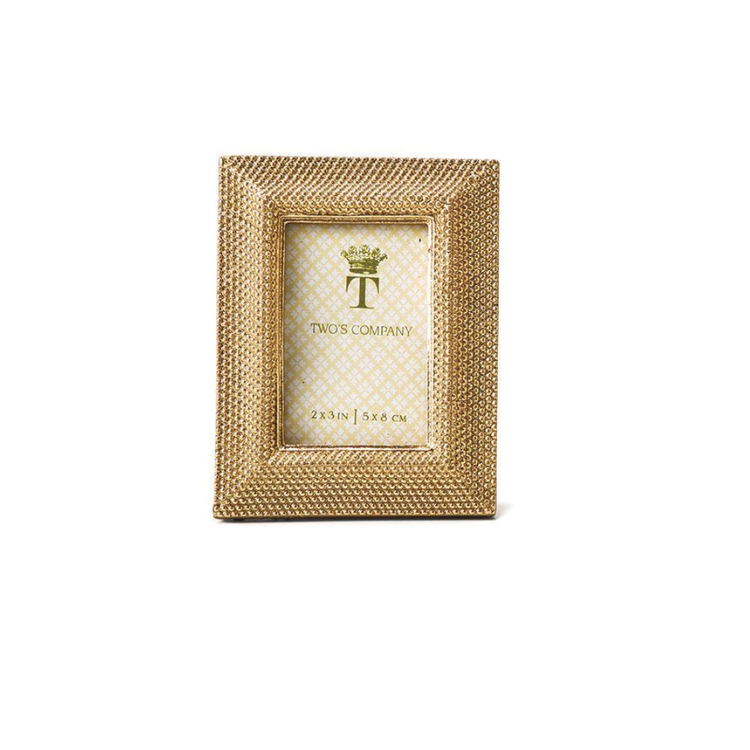 Tuileries golden dots photo frame with a textured gold resin border and easel stand.