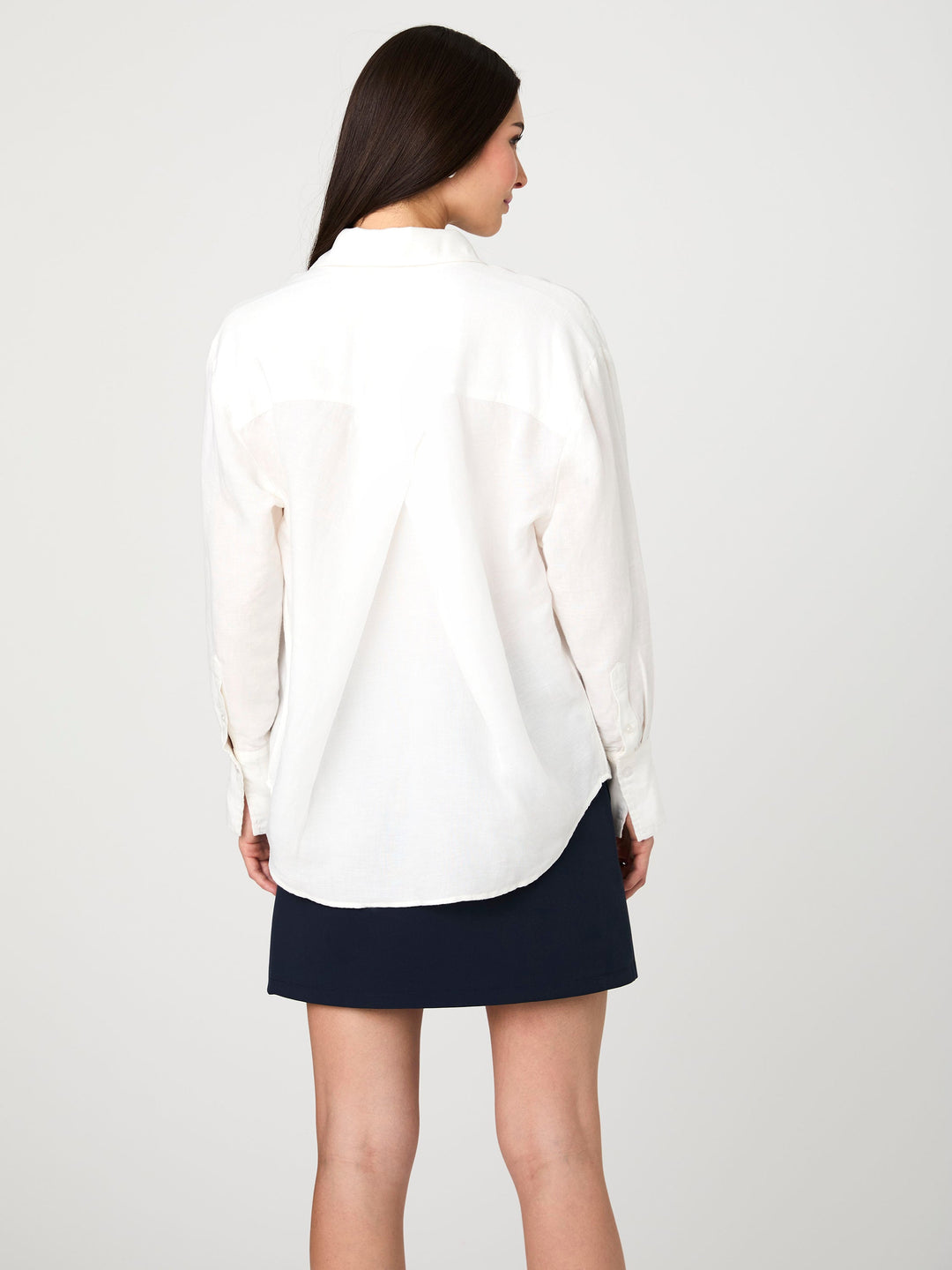 Ellie Birdie oversized linen shirt in light neutral tone with spread collar and button cuffs