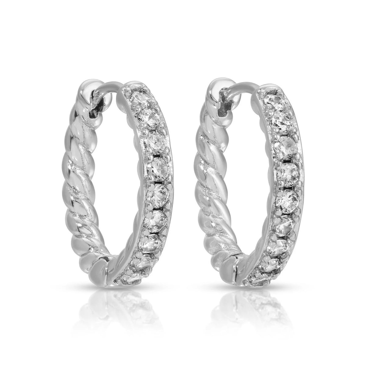 .7-inch drop cubic zirconia twist huggie earrings on brass base