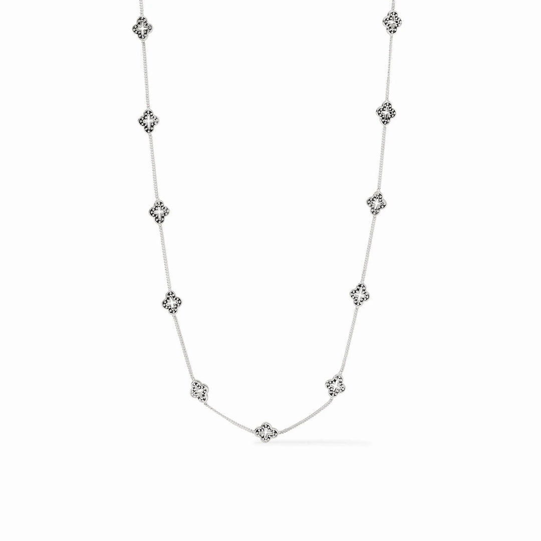 Florentine Demi Delicate Station Necklace in silver with clover-shaped stations on a fine chain.