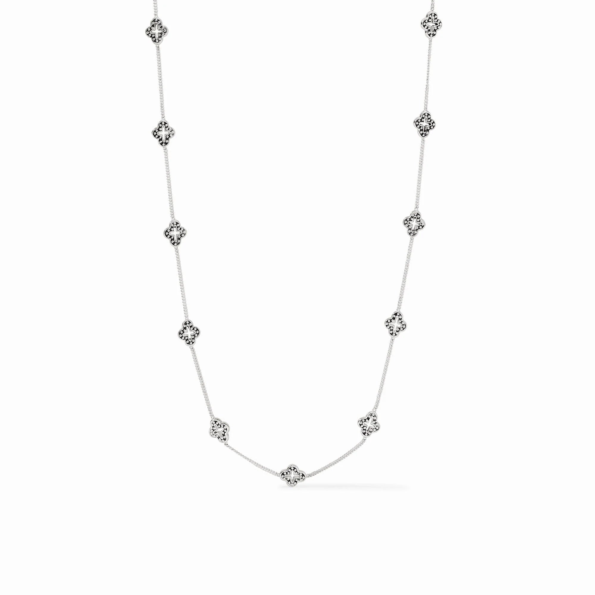 Florentine Demi Delicate Station Necklace in silver with clover-shaped stations on a fine chain.