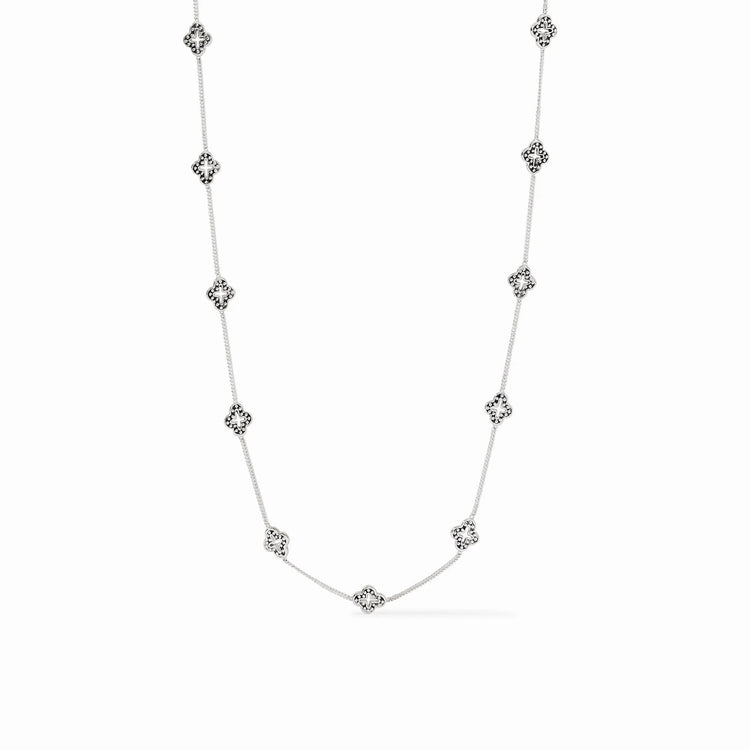 Florentine Demi Delicate Station Necklace in silver with clover-shaped stations on a fine chain.