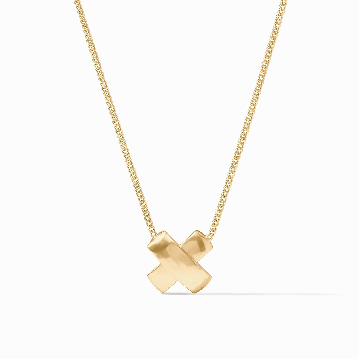 Gold Catalina X Delicate Necklace featuring a polished X-shaped pendant on a fine curb chain.