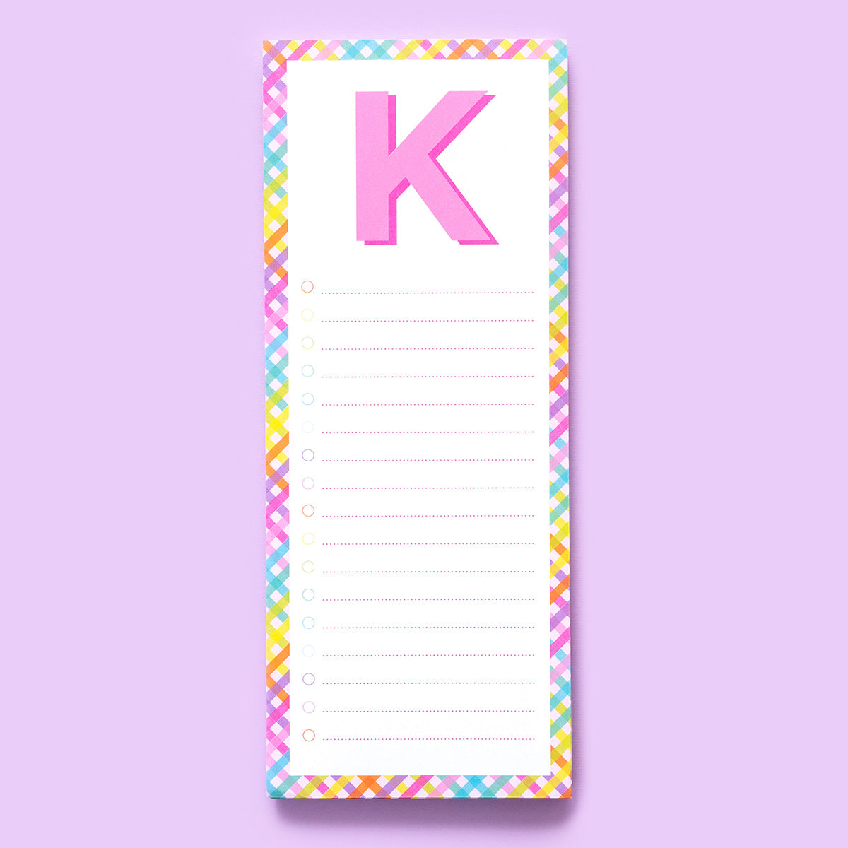 List Pad Letters: a white rectangular notepad with blue horizontal lines on the page.