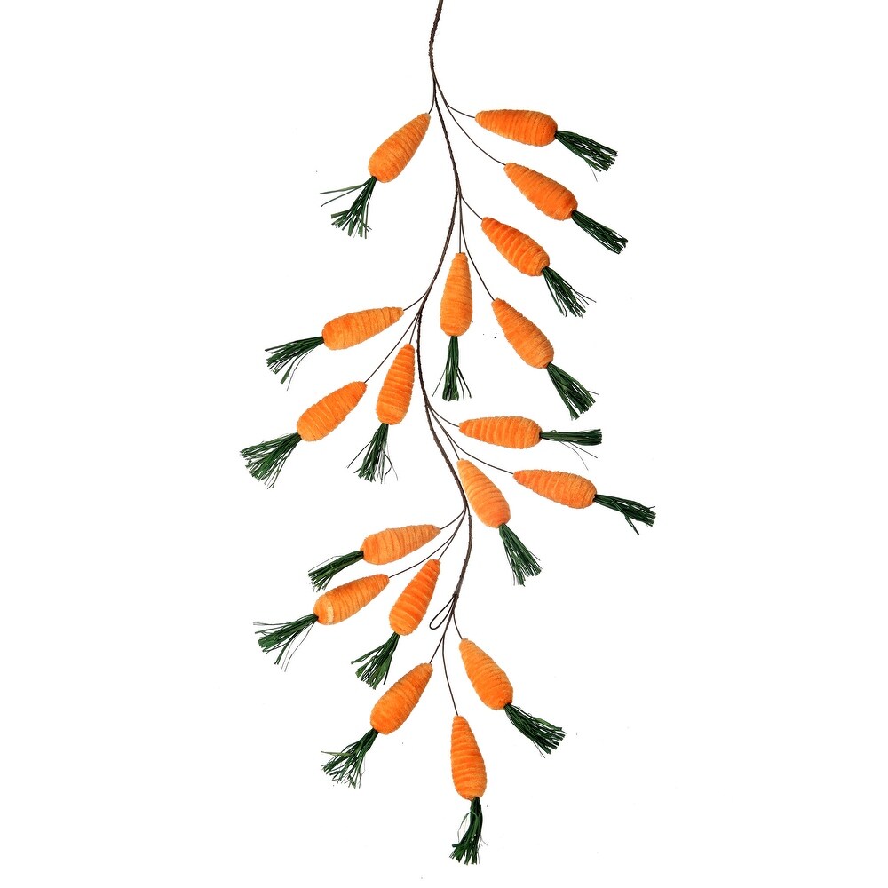 36-inch velvet carrot garland in orange fabric with green leaf accents.