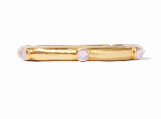 Rose-cut glass bangle with mother-of-pearl accents in hammered gold plate