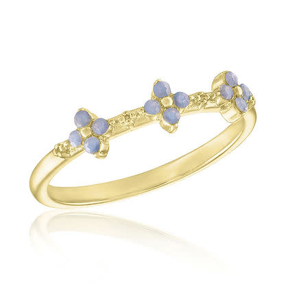 Air Blue Opal Mini Flower ring with gold layers featuring a floral pattern.