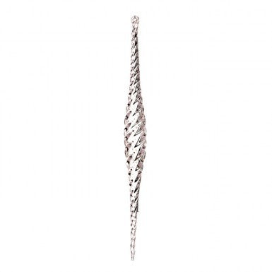 Clear glass twisted finial icicle ornament with a faceted surface.
