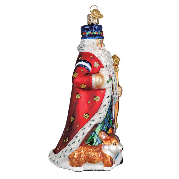 United Kingdom Santa ornament in royal red with holly crown