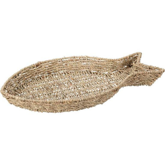 Fish-shaped serving tray with a natural wood finish.