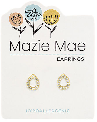 Gold CZ teardrop Mazie Mae earring with open back setting