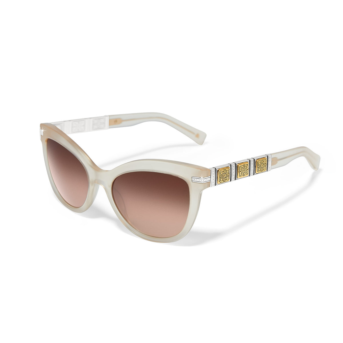 Cream cat eye sunglasses with two-tone accents and UVA/UVB protection