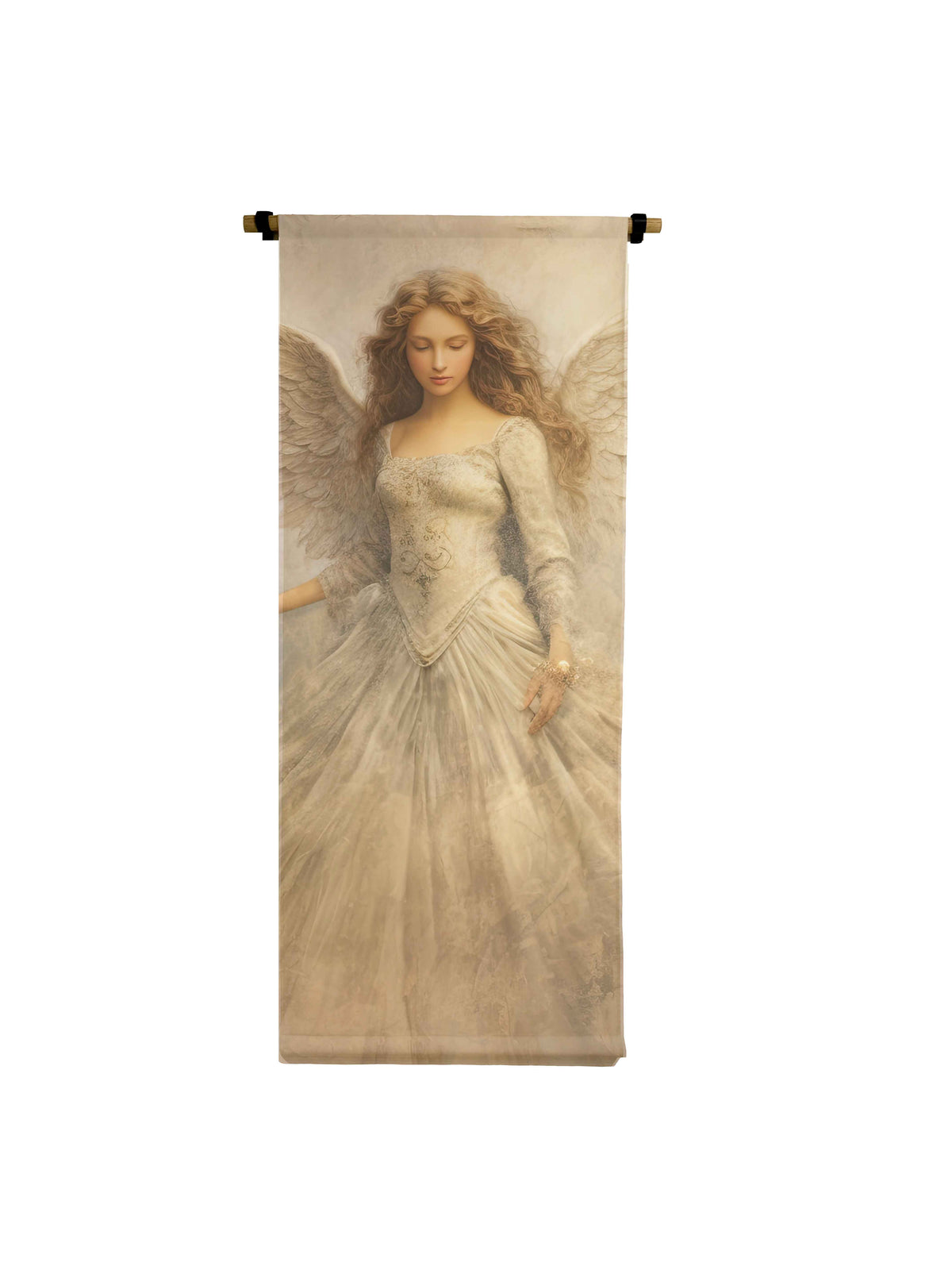 Vertical canvas scroll with raw natural finish featuring a time-worn texture.