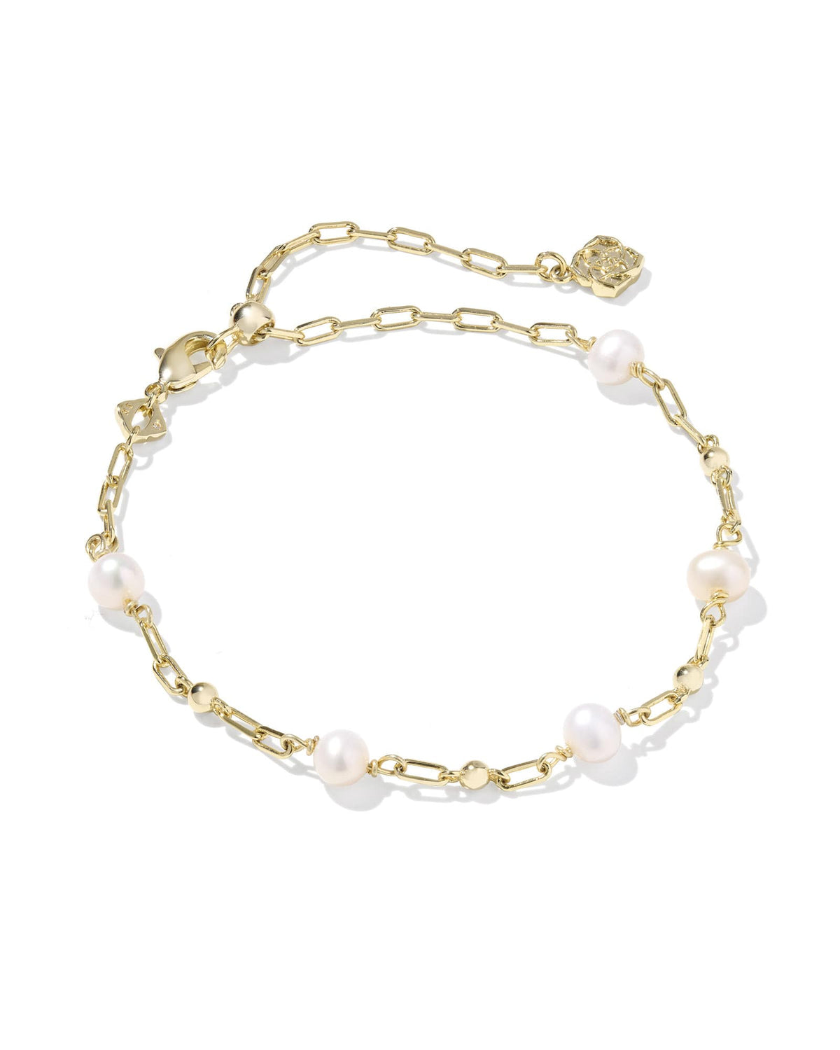 Ashton Delicate Chain Bracelet in gold with five freshwater cultured pearls and paperclip links.