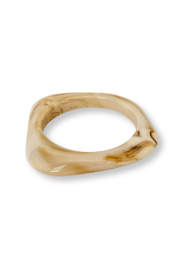 WS Lumi Bangle featuring a square-shaped design with a marbled cream and brown resin finish.