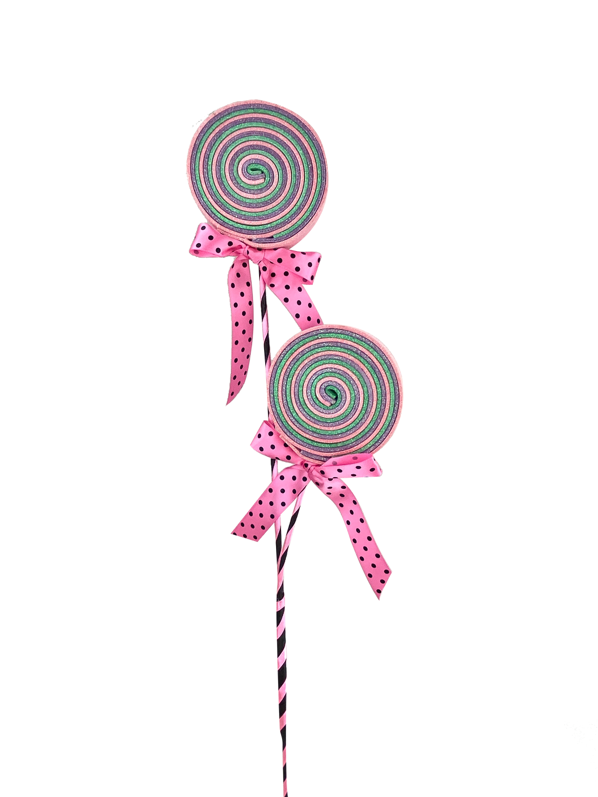Glitter Lollipop Bow Spray with lollipop pattern on a black background