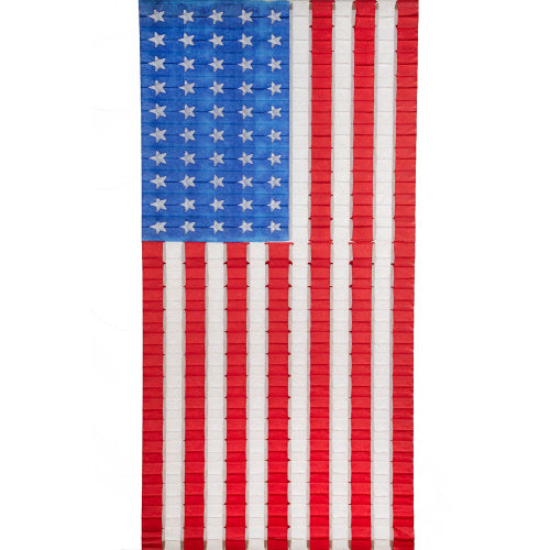 Large honeycomb-patterned paper flag with hanging hardware