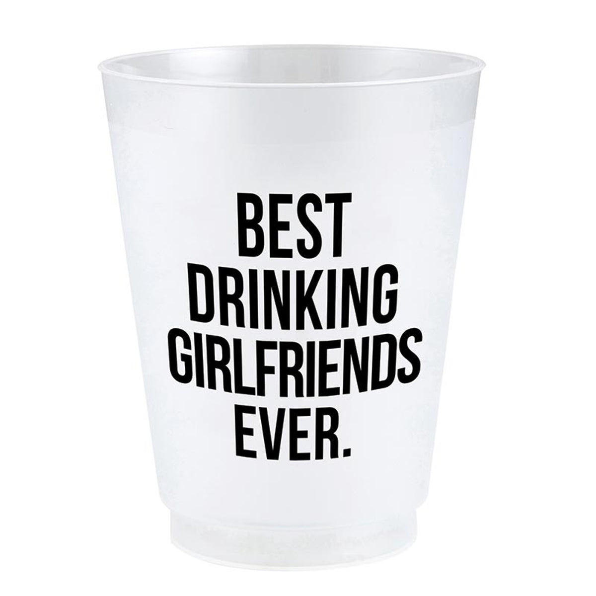 Frost Cup reusable cup with frosted clear plastic material, fun party pattern design, and white silhouette.