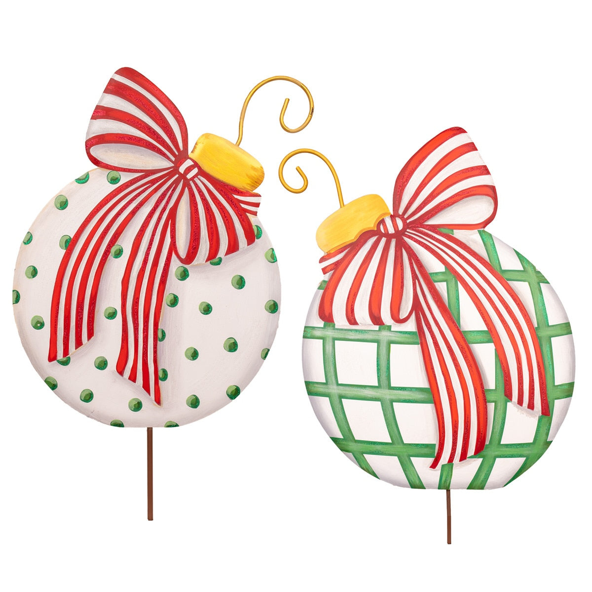 Red, white, and green modern ornament with stake/hang/easel function