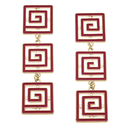Gretchen Game Day Greek Keys Linked Enamel Earrings In Crimson
