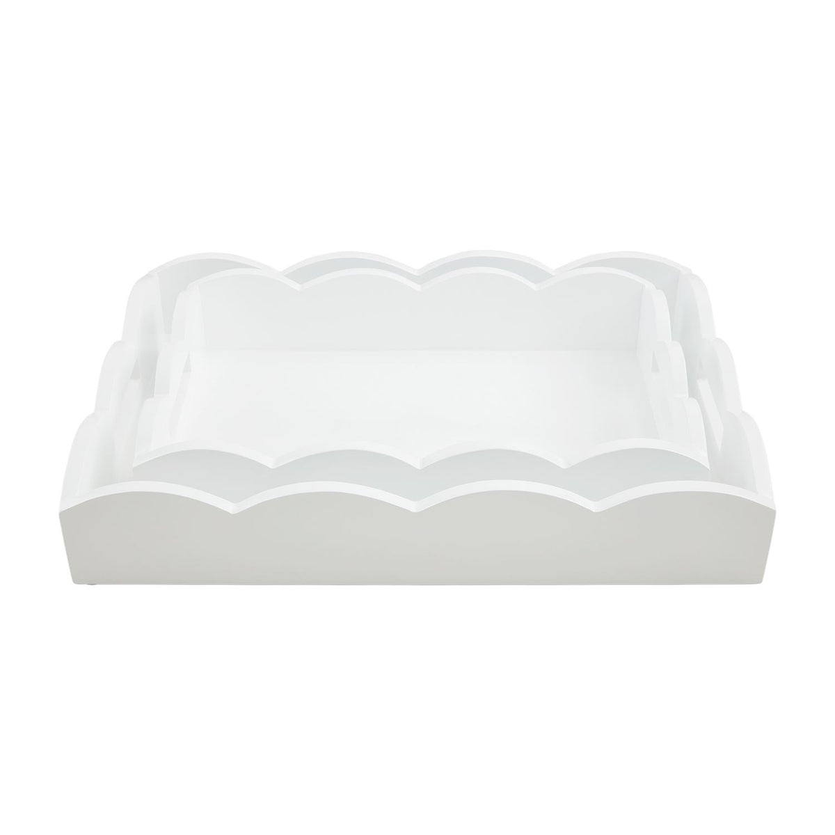 Scalloped pine wood lacquer tray with a natural grain finish.