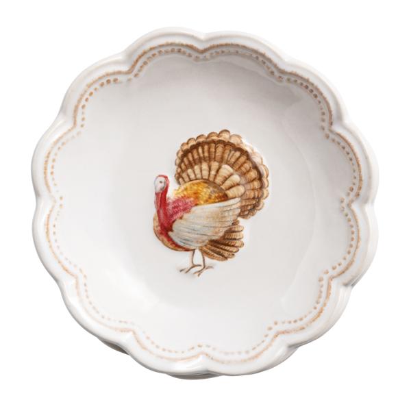 Nested set of three stoneware dipping bowls with elegant scallop rims