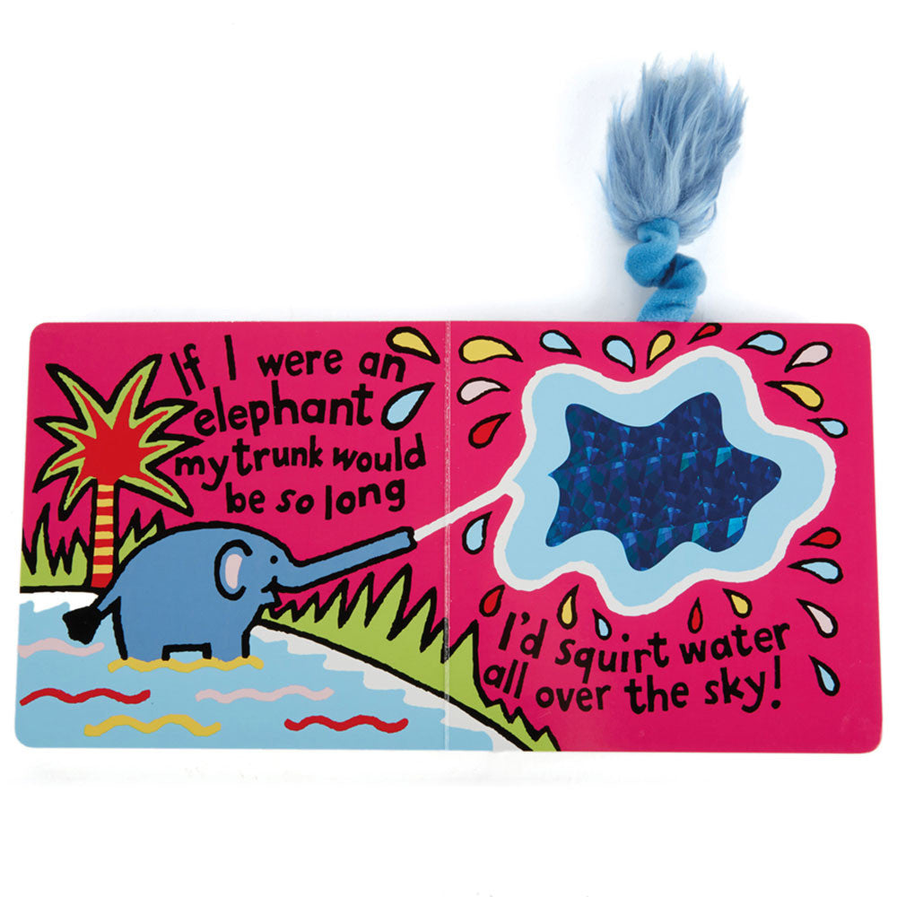 Board book with blue elephant cover titled If I Were An Elephant