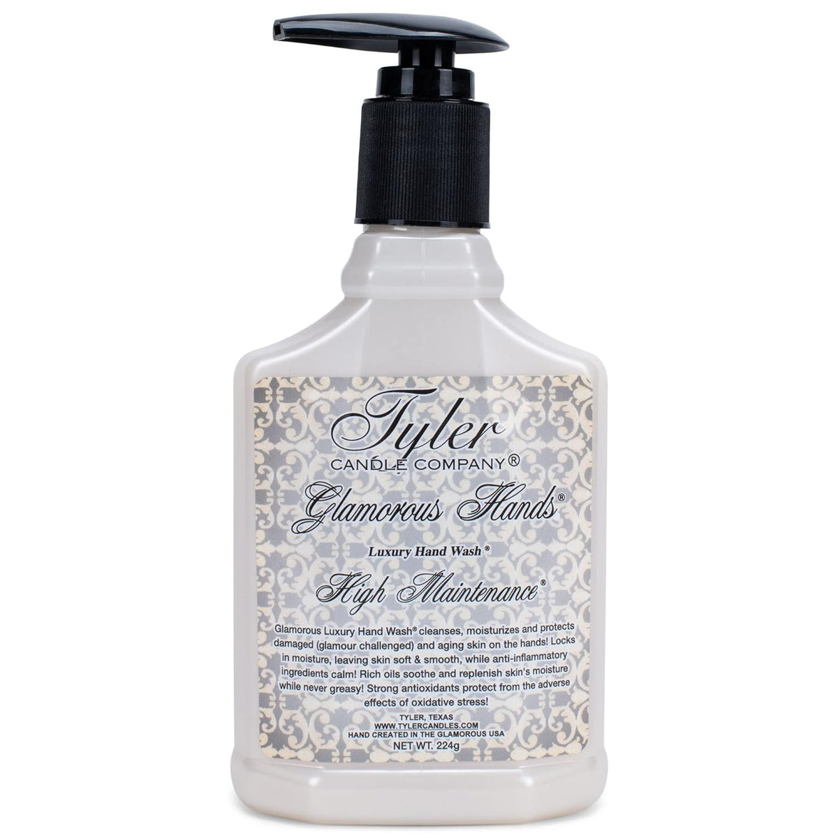 Luxury hand wash bottle with jasmine, lily of the valley, peony and honeysuckle fragrance.