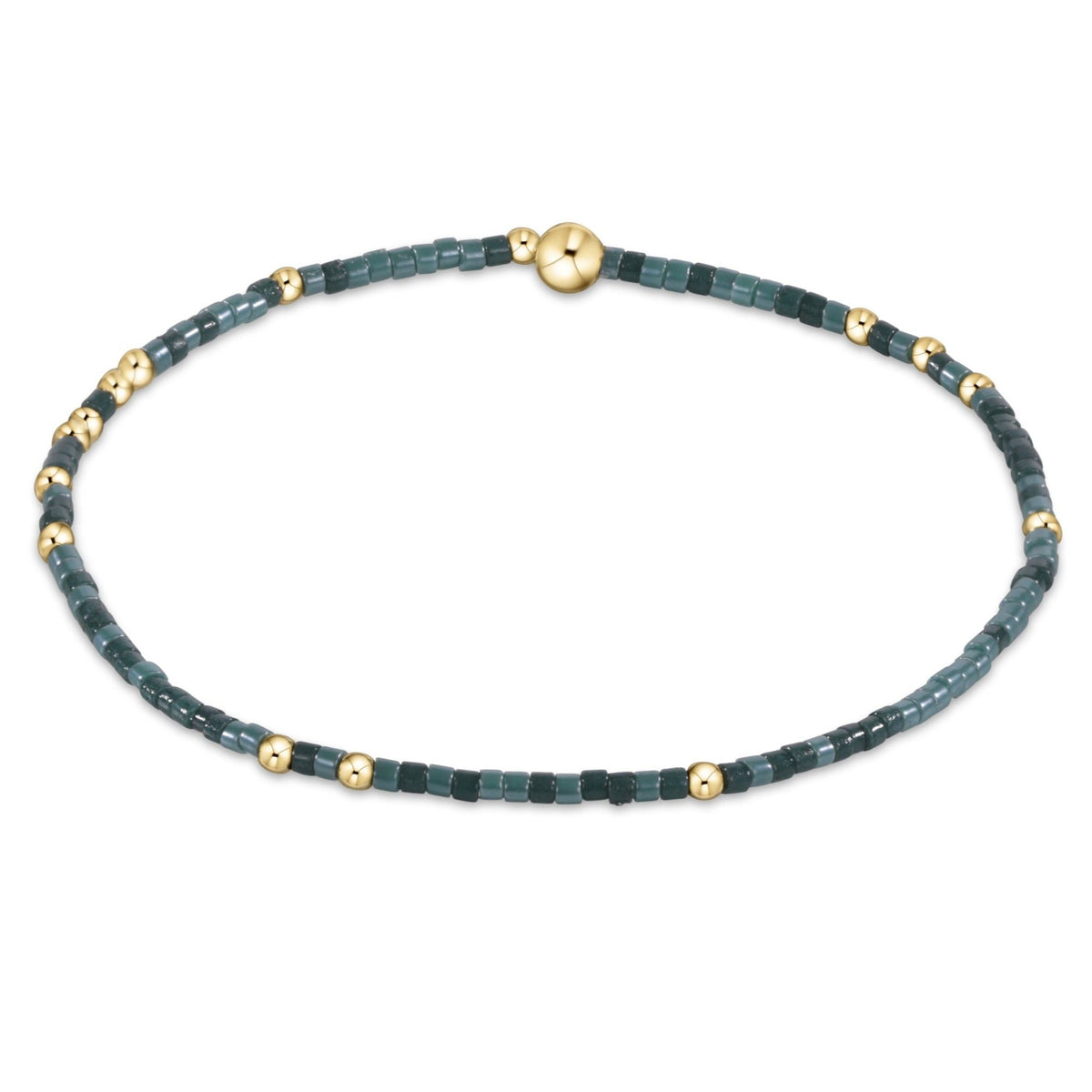 Hope Unwritten bracelet featuring mixed seed beads in various colors with gold-filled accents on elastic cord.