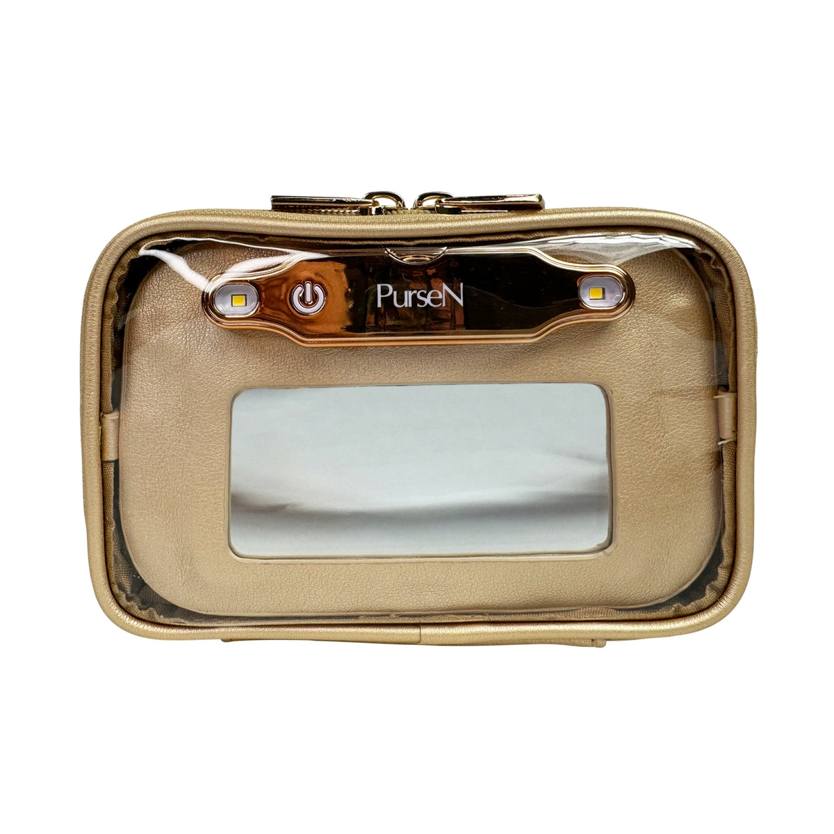 Littmini lighted mirror case in vegan leather with clear PVC front pockets