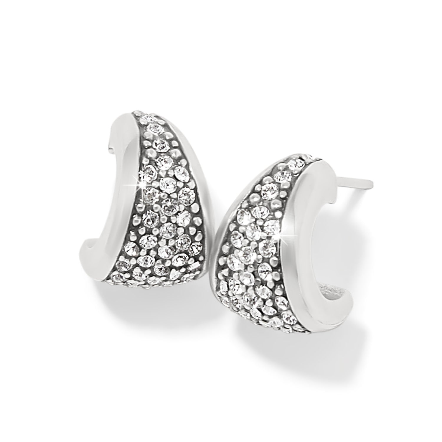 Meridian Small Silver Hoop Earrings with pavé crystals and post backs.