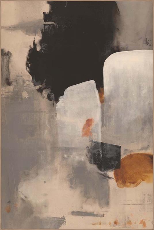 40 x 60 Dissemblance II abstract artwork featuring a textured surface with earthy tones and irregular organic shapes.
