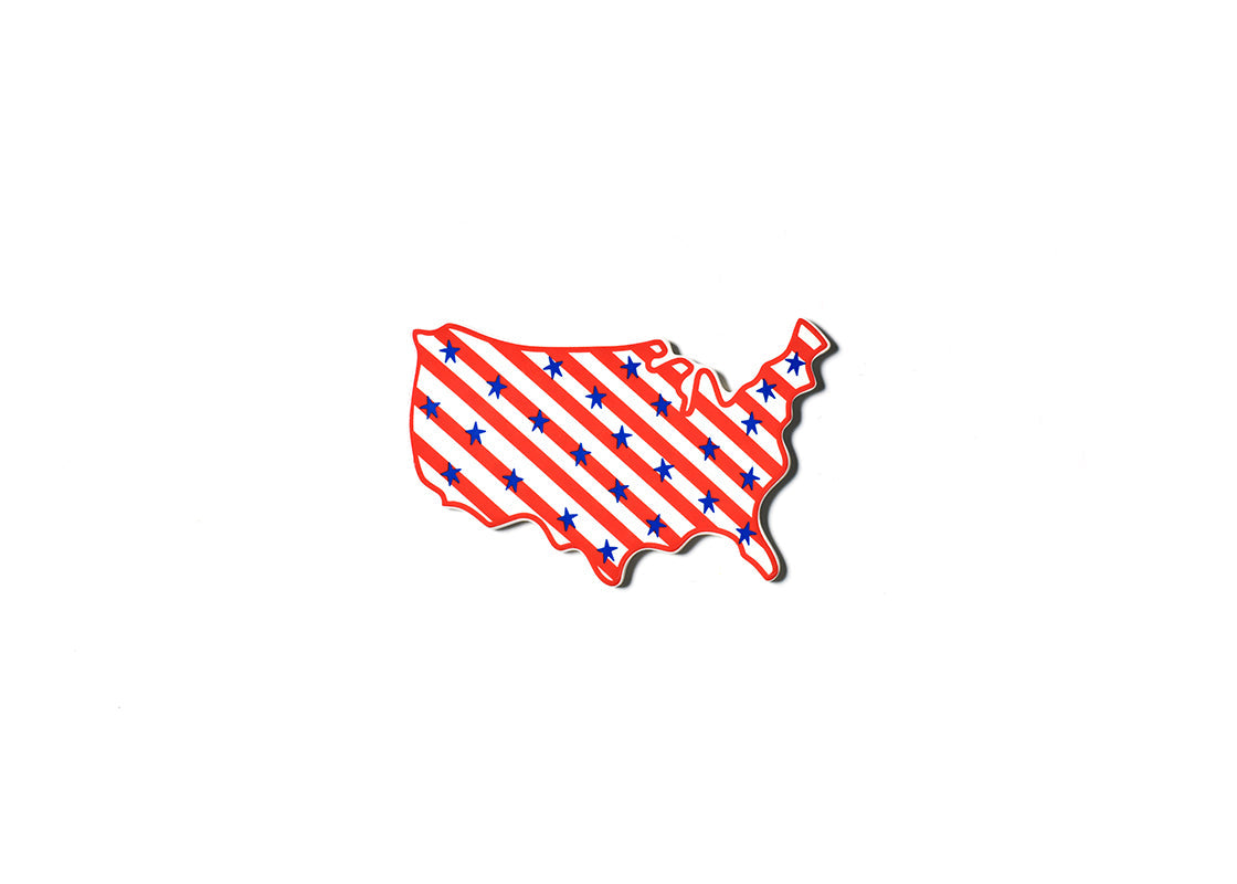 Ceramic Stars and Stripes Mini Attachment shaped like the United States with red outline and blue stars.