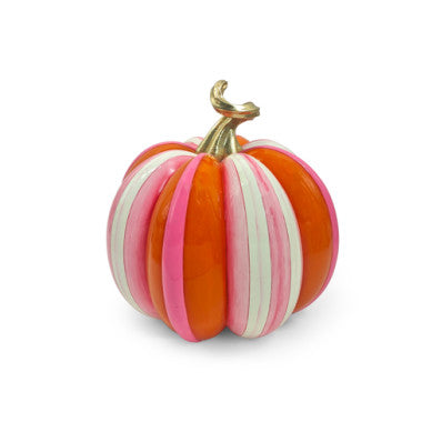Fairytale stripe pumpkin with black vertical stripes on orange fabric