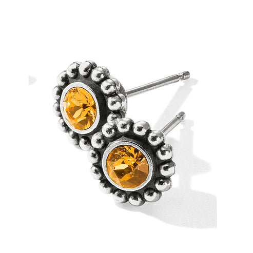 Silver plated mini post earrings featuring fine quality crystal drops measuring one-quarter inch.
