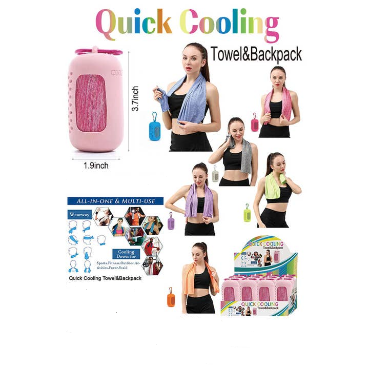 Black Quick Cooling Towel & Backpack with adjustable straps