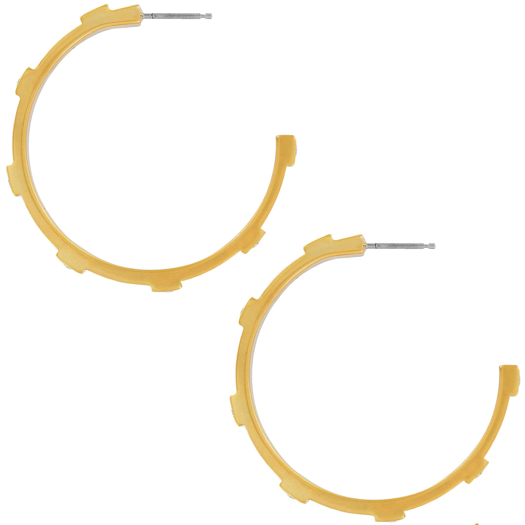 Gold-plated Meridian Zenith Station Hoop Earrings with crystal accents and post backs.