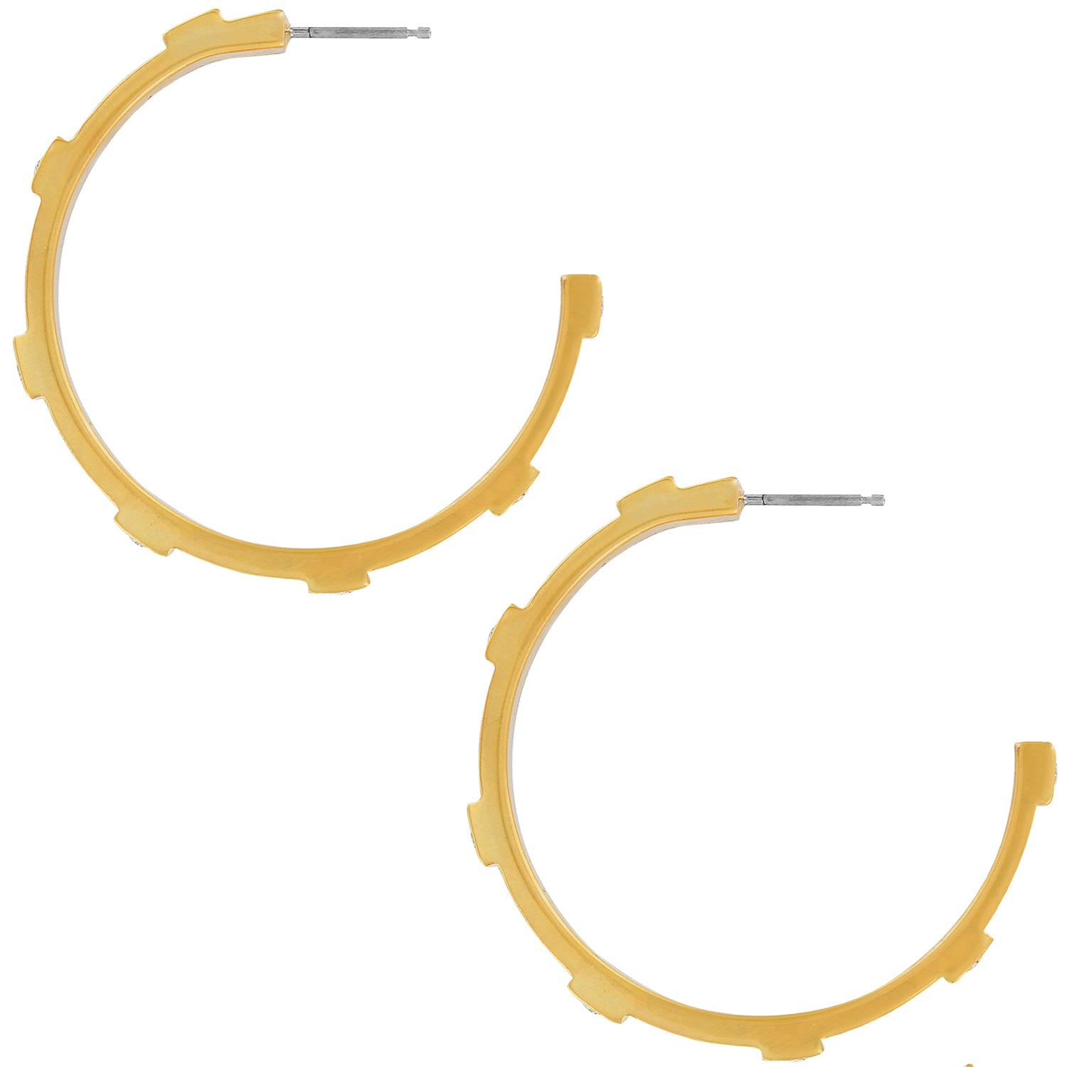 Gold-plated Meridian Zenith Station Hoop Earrings with crystal accents and post backs.