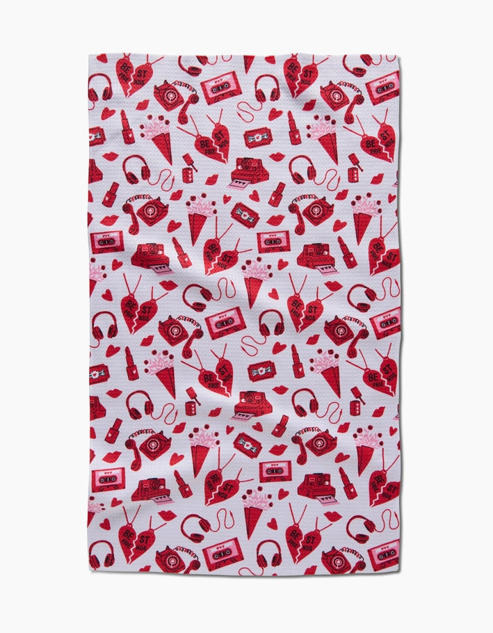 Recycled polyester waffle weave kitchen tea towel with single-sided print.