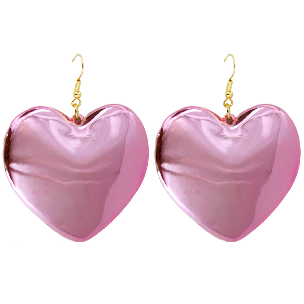 Pink heart-shaped stud earrings with a glossy finish