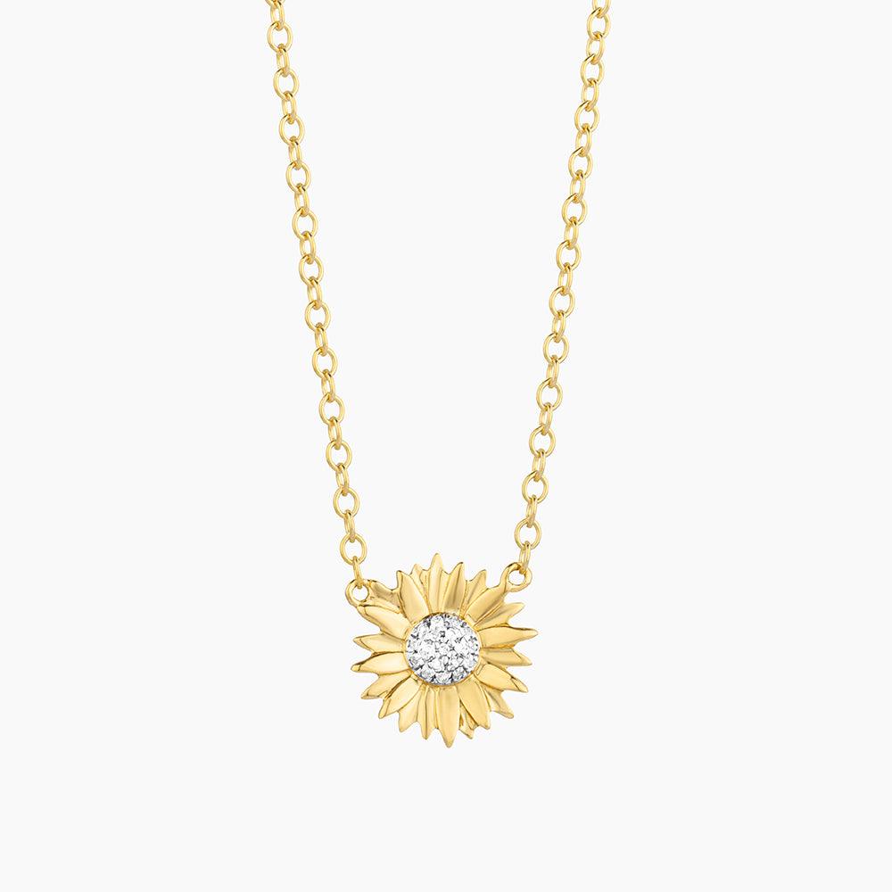 Sunflower pendant necklace on a gold-plated sterling silver chain with lobster clasp.
