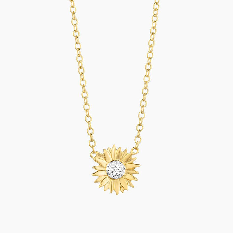 Sunflower pendant necklace on a gold-plated sterling silver chain with lobster clasp.