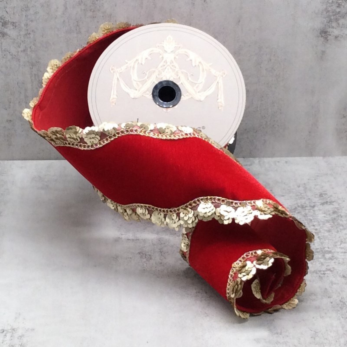 Gold velvet ribbon with sequin wave side trim