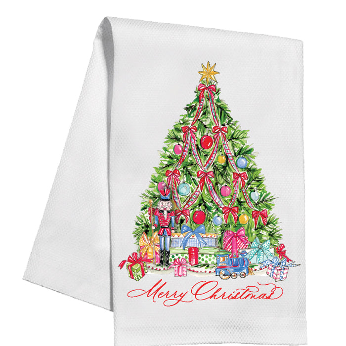 Black cotton kitchen towel with white text reading 'Remember as Far as Anyone Knows We Are a Nice & Normal Family'.
