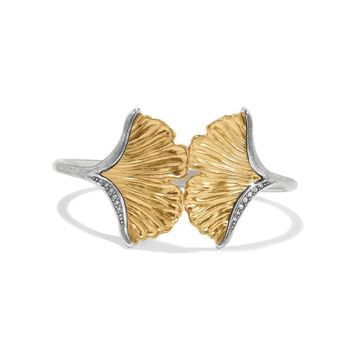 Silver-gold hinged bangle with fine quality crystals in a two-tone finish.