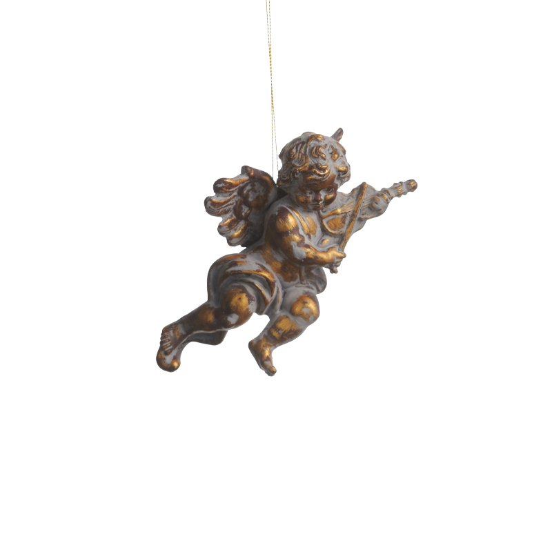 6-inch antique gold angel ornament playing a violin with a vintage-inspired finish.
