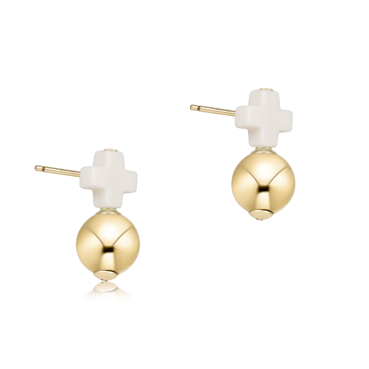 Signature Cross Small Off-White Stud earrings with 14kt gold-filled posts and 6mm gold balls.