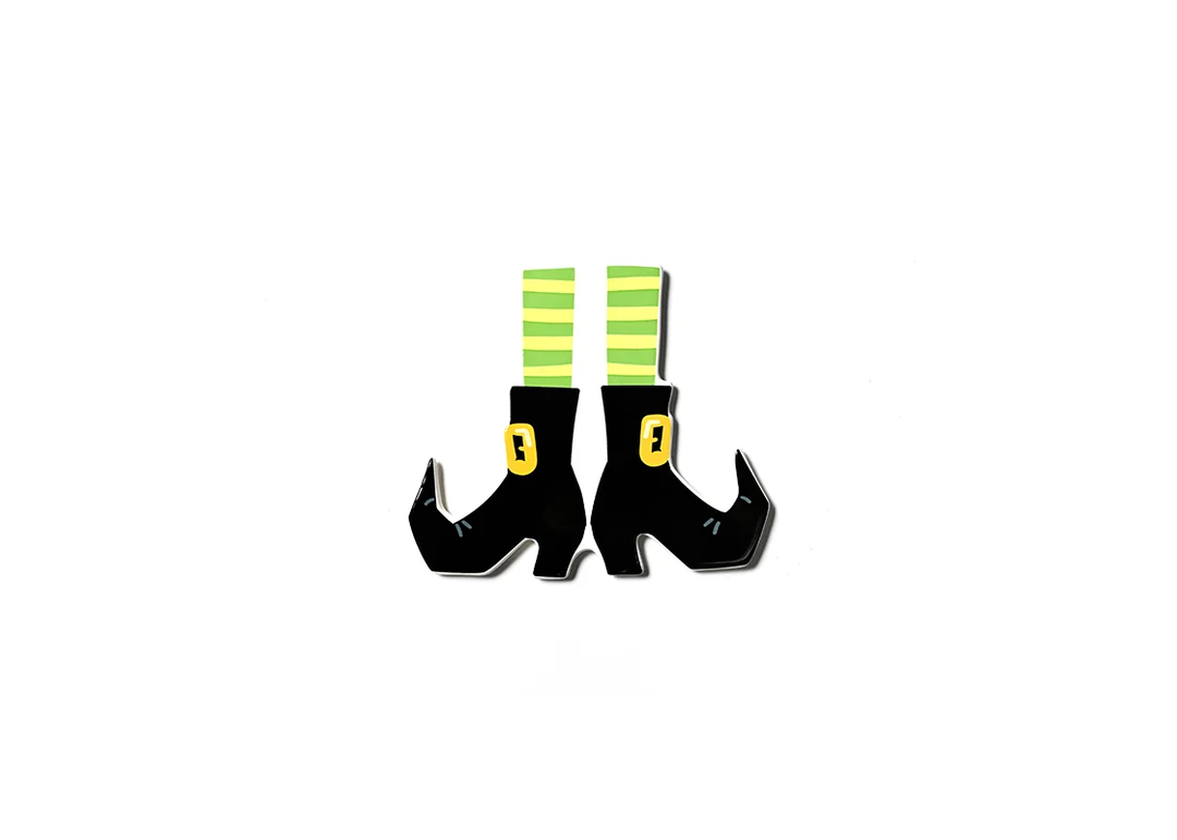 Witchy Witch Boots Mini Attachment featuring black pointed boots with green striped socks.