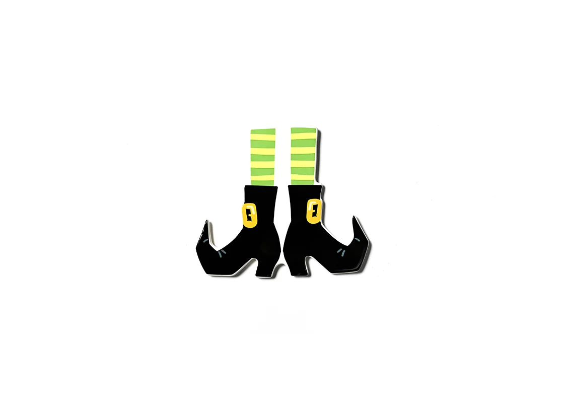 Witchy Witch Boots Mini Attachment featuring black pointed boots with green striped socks.