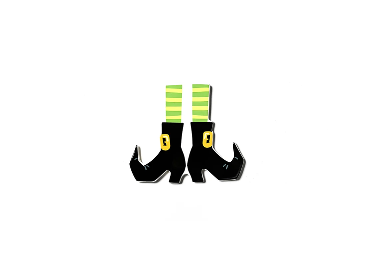 Witchy Witch Boots Mini Attachment featuring black pointed boots with green striped socks.